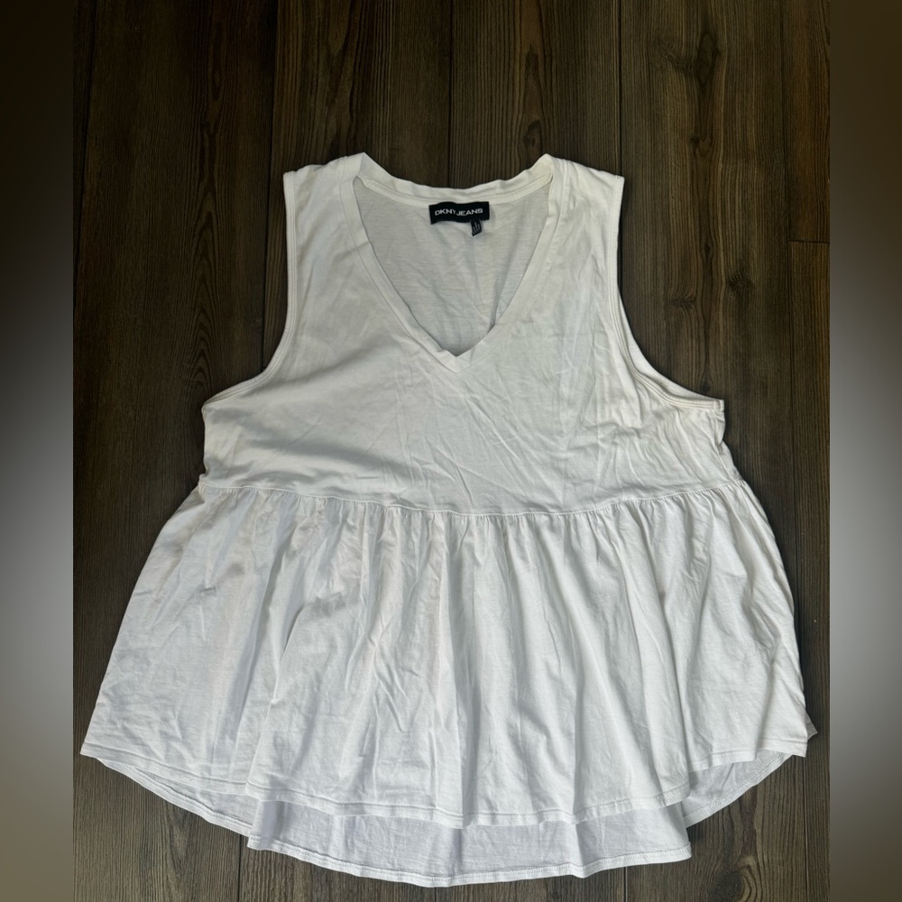 DKNY Women's White Flowy V-Neck Tank Top XL